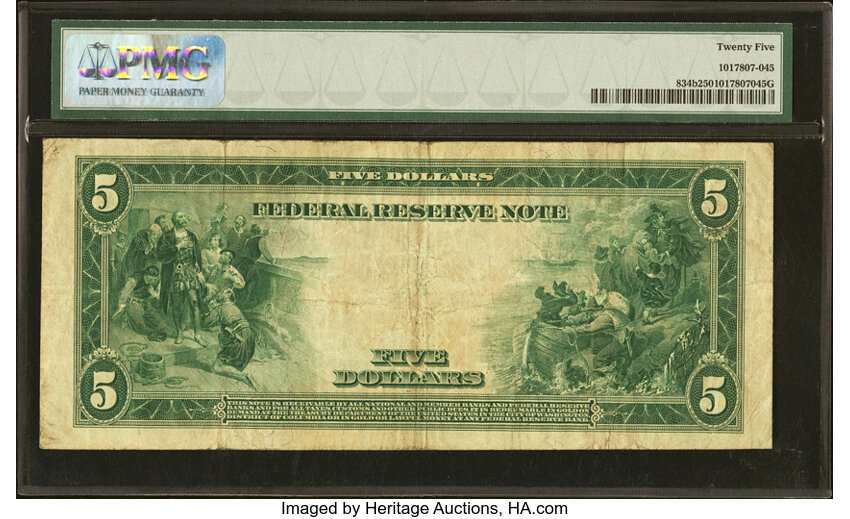 image for: Fr. 834b $5 1914 Red Seal Federal Reserve Note PMG Very Fine 25....
