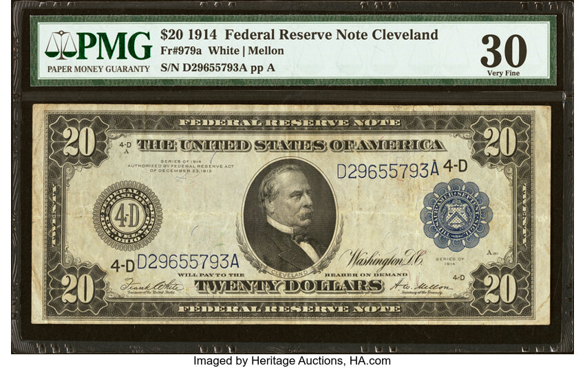 image for: Fr. 979a $20 1914 Federal Reserve Note PMG Very Fine 30....