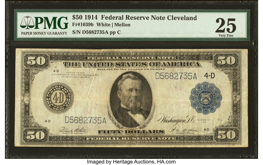 image for: Fr. 1039b $50 1914 Federal Reserve Note PMG Very Fine 25....