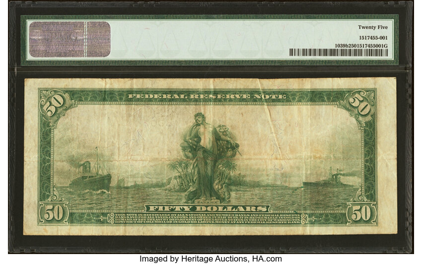 image for: Fr. 1039b $50 1914 Federal Reserve Note PMG Very Fine 25....