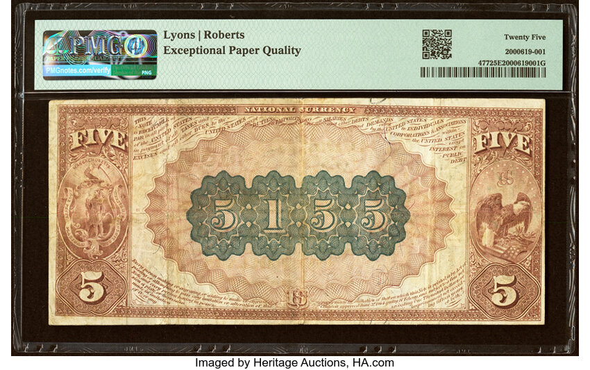 image for: Boston, MA - $5 1882 Brown Back Fr. 477 The National Shawmut Bank Ch. # 5155 PMG Very Fine 25 EPQ....