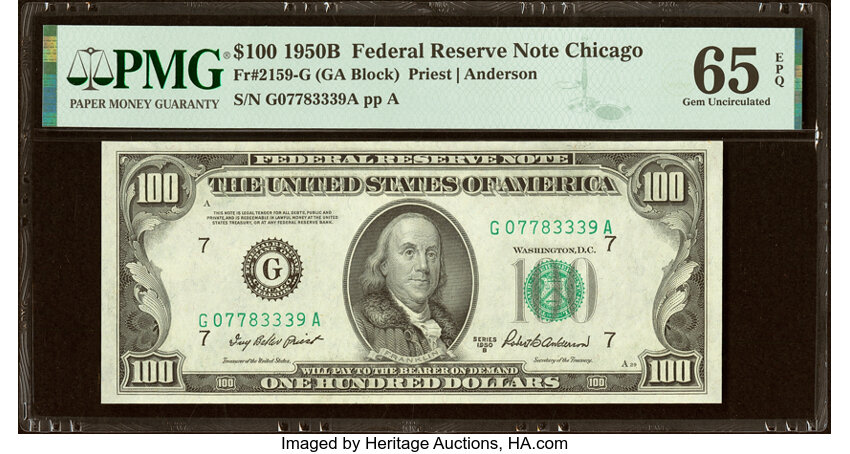 image for: Fr. 2159-G $100 1950B Federal Reserve Note. PMG Gem Uncirculated 65 EPQ....