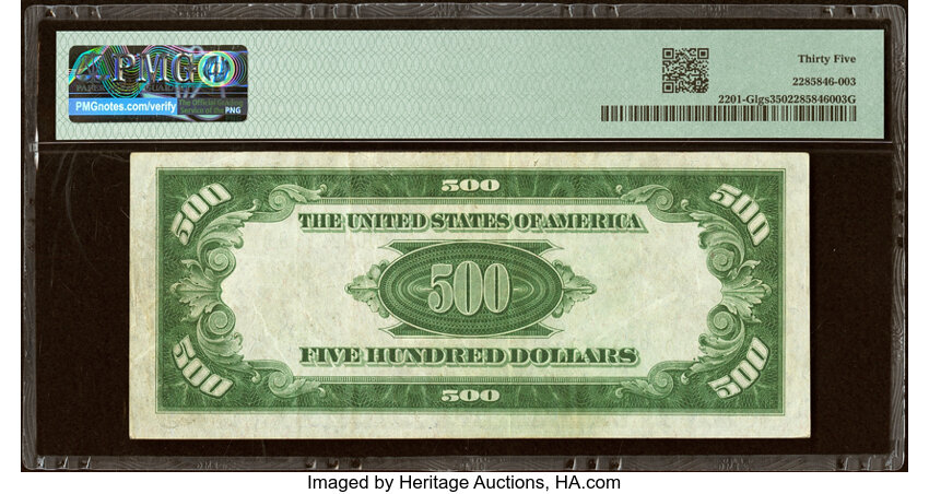 image for: Fr. 2201-G $500 1934 Light Green Seal Federal Reserve Note. PMG Choice Very Fine 35....