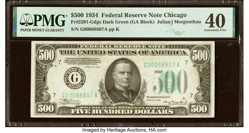 image for: Fr. 2201-G $500 1934 Federal Reserve Note. PMG Extremely Fine 40....