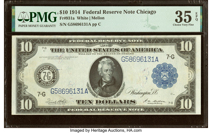 image for: Fr. 931a $10 1914 Federal Reserve Note PMG Choice Very Fine 35 EPQ....