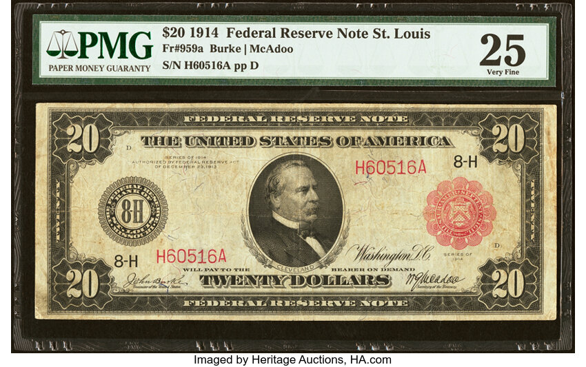 image for: Fr. 959a $20 1914 Red Seal Federal Reserve Note PMG Very Fine 25....