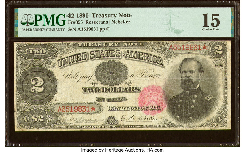 image for: Fr. 355 $2 1890 Treasury Note PMG Choice Fine 15....