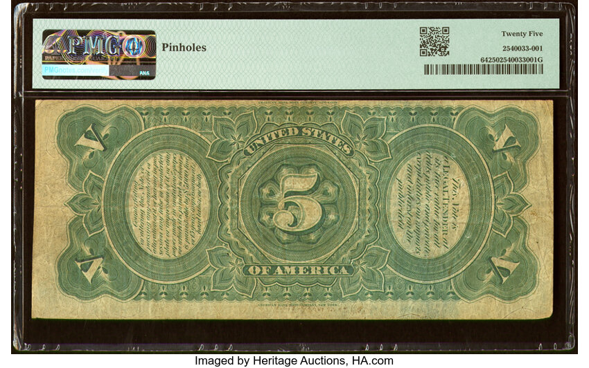 image for: Fr. 64 $5 1869 Legal Tender PMG Very Fine 25....