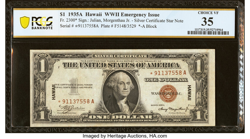 image for: Fr. 2300* $1 1935A Hawaii Silver Certificate Star Note. PCGS Banknote Choice VF 35....