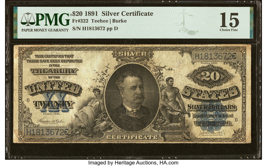 image for: Fr. 322 $20 1891 Silver Certificate PMG Choice Fine 15....