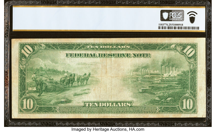 image for: Fr. 927a* $10 1914 Federal Reserve Star Note PCGS Banknote Very Fine 25....