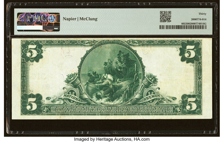 image for: Sacramento, CA - $5 1902 Plain Back Fr. 602 The National Bank of D O Mills & Co. Ch. # (P)2014 PMG Very Fine 30....