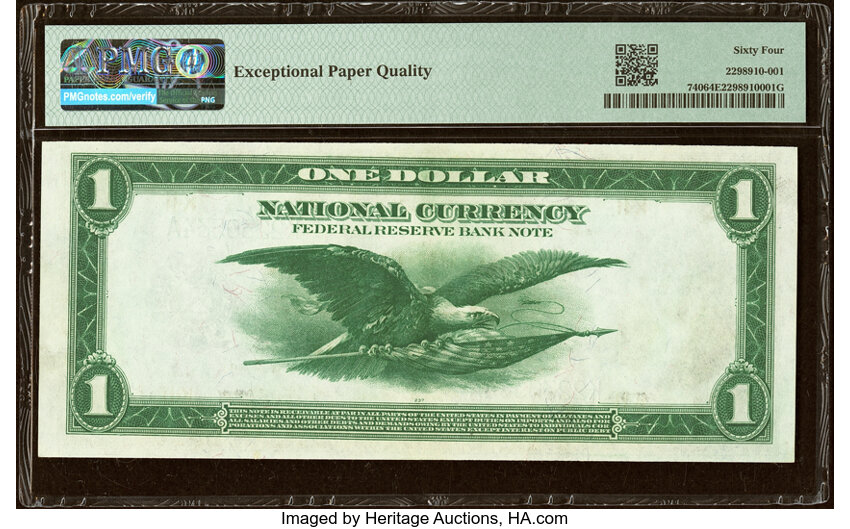 image for: Fr. 740 $1 1918 Federal Reserve Bank Note PMG Choice Uncirculated 64 EPQ....