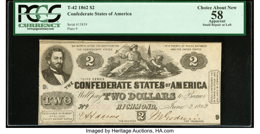 image for: T42 $2 1862 PF-5 Cr. 337 PCGS Apparent Choice About New 58....