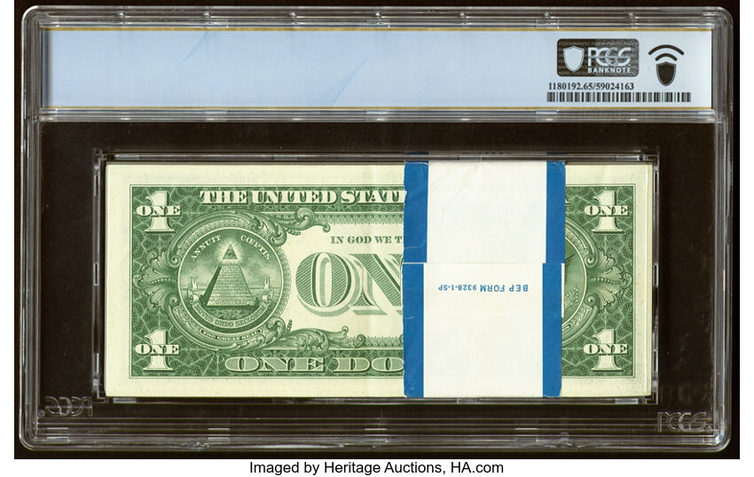 image for: Fr. 1902-G $1 1963B Federal Reserve Notes. Original Pack of 100. PCGS Banknote Gem Unc 65 PPQ....