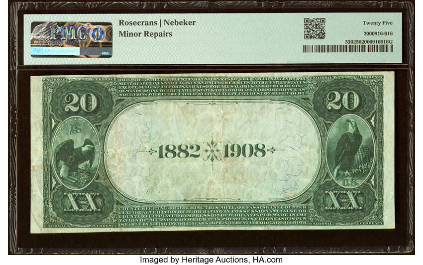 image for: Milwaukee, WI - $20 1882 Date Back Fr. 550 The Wisconsin National Bank Ch. # (M)4817 PMG Very Fine 25....