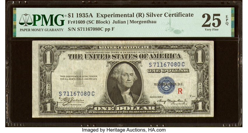 image for: Fr. 1609 $1 1935A R Silver Certificate. PMG Very Fine 25 EPQ....