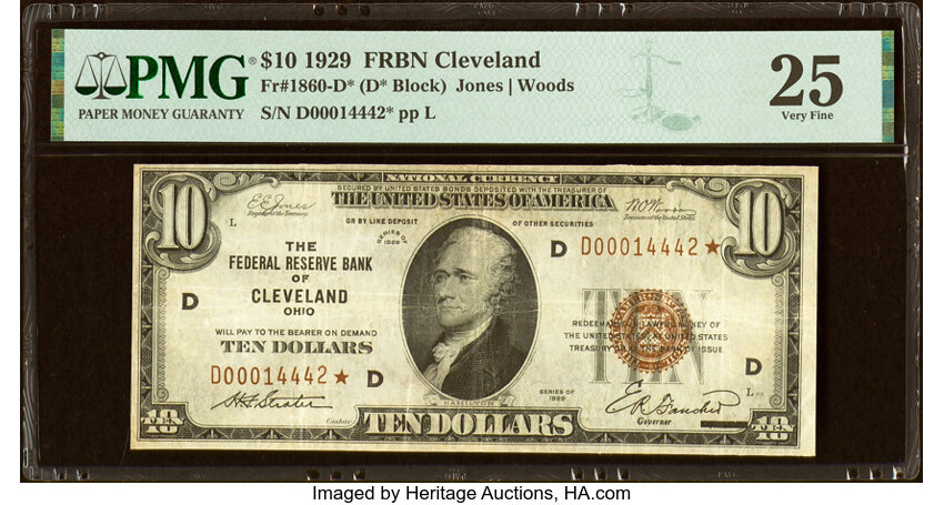 image for: Fr. 1860-D* $10 1929 Federal Reserve Bank Star Note. PMG Very Fine 25....