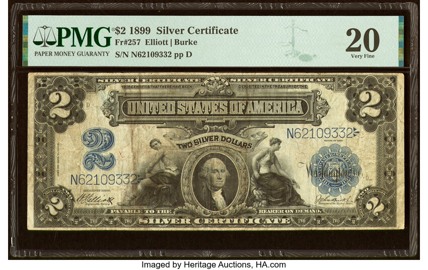 image for: Fr. 257 $2 1899 Silver Certificate PMG Very Fine 20....