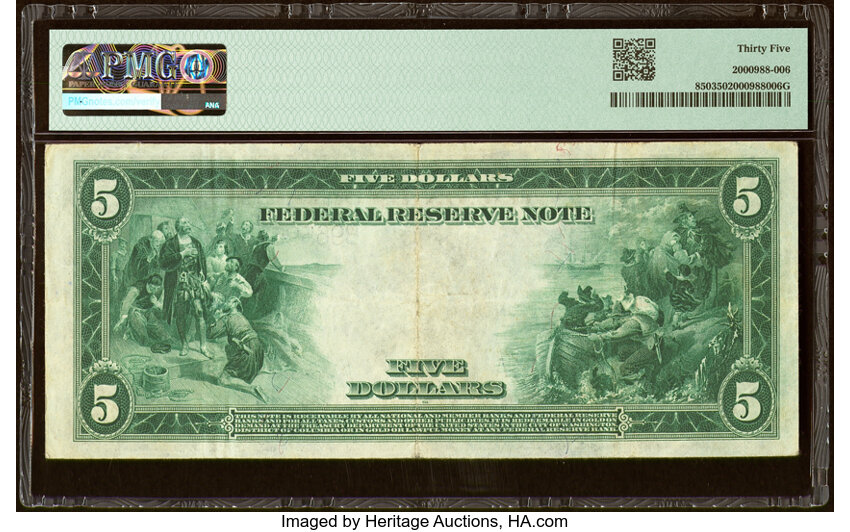 image for: Fr. 850 $5 1914 Federal Reserve Note PMG Choice Very Fine 35....