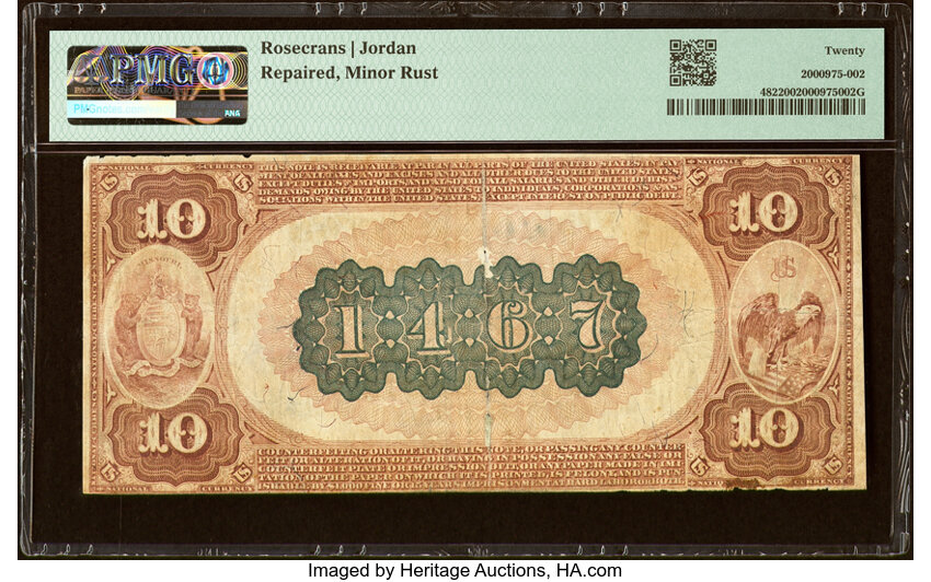 image for: Columbia, MO - $10 1882 Brown Back Fr. 482 The Exchange National Bank Ch. # 1467 PMG Very Fine 20....