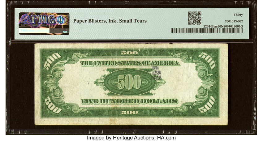 image for: Fr. 2201-B $500 1934 Light Green Seal Federal Reserve Note. PMG Very Fine 30 Net....