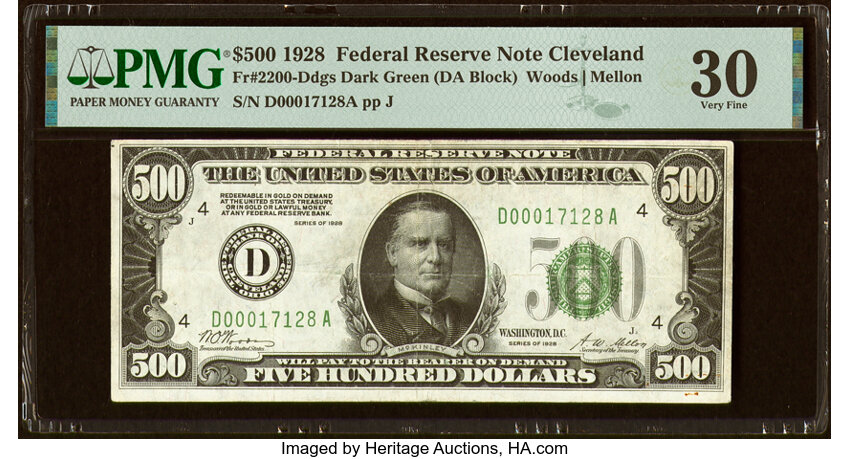 image for: Fr. 2200-D $500 1928 Federal Reserve Note. PMG Very Fine 30....