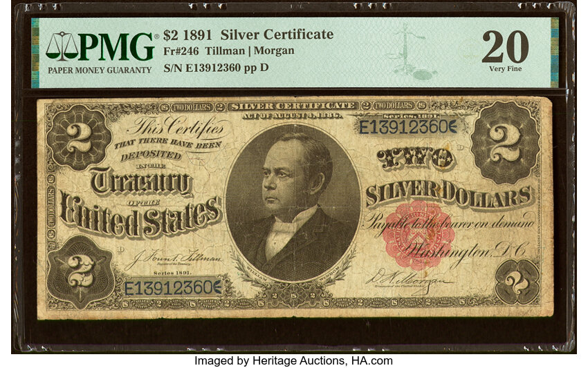 image for: Fr. 246 $2 1891 Silver Certificate PMG Very Fine 20....