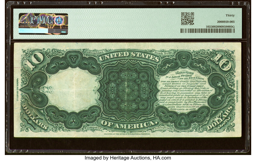 image for: Fr. 102 $10 1880 Legal Tender PMG Very Fine 30....