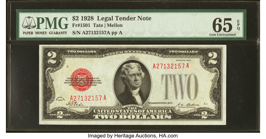 image for: Fr. 1501 $2 1928 Legal Tender Note. PMG Gem Uncirculated 65 EPQ....