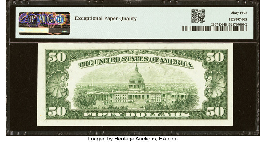 image for: Fr. 2107-D $50 1950 Federal Reserve Note. PMG Choice Uncirculated 64 EPQ....