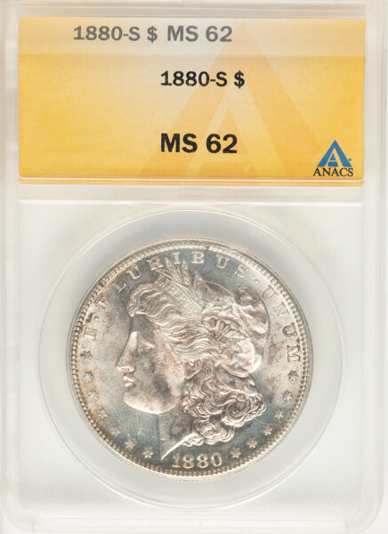 1880-S $1 VAM-118 MS62 ANACS. Medium S. Mintage 8,900,000....