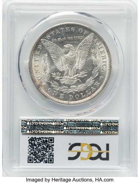 image for: 1889-O $1 Weak Clashed E Reverse, VAM-20A, AU58 PCGS. CAC. A Hot 50 variety. PCGS Population: 12 in 58, 7 finer. CAC: 1 in ...