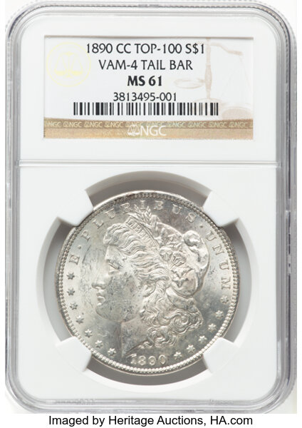 image for: 1890-CC $1 Tailbar, VAM-4, MS61 NGC. A Top 100 Variety. NGC Census: (28/185)....