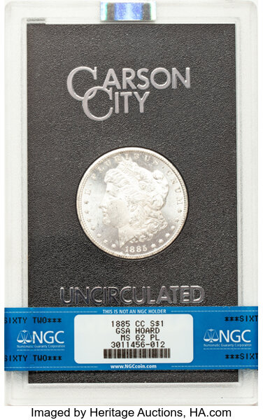 image for: 1885-CC $1 GSA MS62 Prooflike NGC. VAM-3. Box included. CDN: $820 Whsle. Bid for NGC/PCGS MS62. Mintage 228,000....
