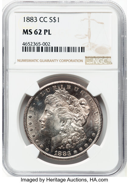 1883-CC $1 MS62 Prooflike NGC. VAM-5B. CDN: $315 Whsle. Bid for NGC/PCGS MS62. Mintage 1,204,000.From The Grant Powell...