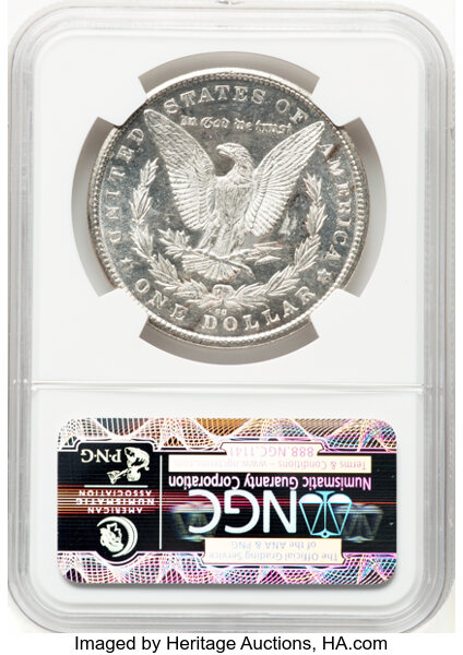 image for: 1880-CC $1 8 Over Low 7, VAM-6, MS62 Deep Prooflike NGC. VAM-6. Ex: Stack W 57th St. Collection. A Top 100 Variety. CDN: $1...