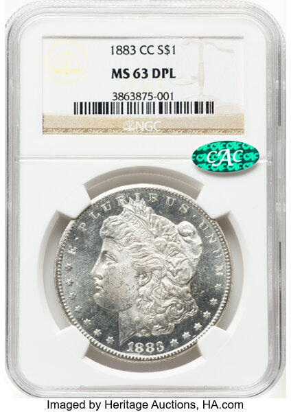 1883-CC $1 MS63 Deep Prooflike NGC. CAC. VAM-5. CAC: 102 in 63, 322 finer (9/25). CDN: $440 Whsle. Bid for NGC/PCGS MS63....