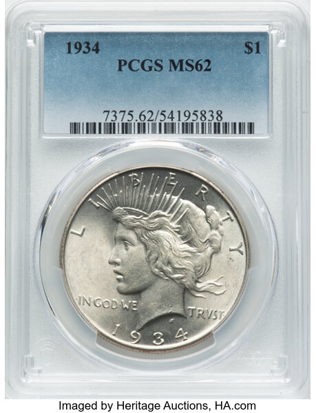 1934 $1 MS62 PCGS. Mintage 954,057. ...