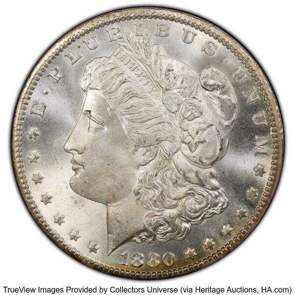 image for: 1880-CC $1 8 Over High 7, VAM-5, MS65 PCGS. A Top 100 Variety....