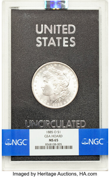 image for: 1885-O $1 GSA MS65 NGC. NGC Census: (0/0).  Mintage 9,185,000....