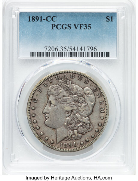 1891-CC $1 VF35 PCGS. CDN: $185 Whsle. Bid for NGC/PCGS VF35. Mintage 1,618,000. ...