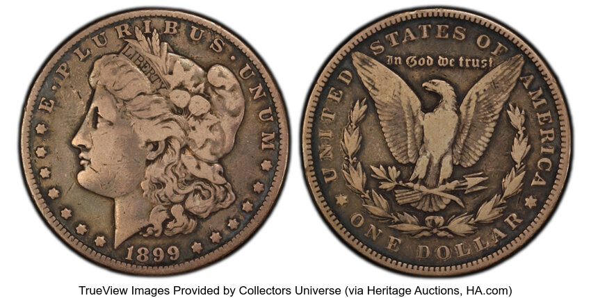 1899 $1 Fine 12 PCGS. PCGS Population: 43 in 12, 18840 finer (10/25). CDN: $88 Whsle. Bid for NGC/PCGS Fine 12. Mintage 330...