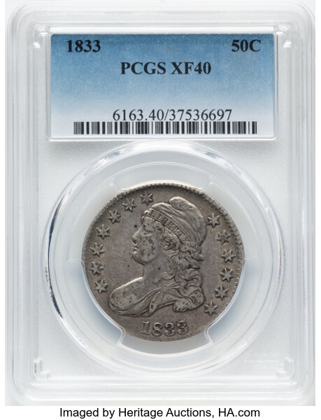 image for: 1833 50C O-106, R.2, XF40 PCGS.  Mintage 5,206,000....