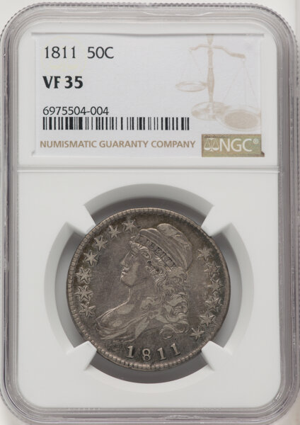 image for: 1811 50C Small 8, O-110a, R.1, VF35 NGC. NGC Census: 2 in 35, 28 finer (10/25). CDN: $330 Whsle. Bid for NGC/PCGS VF35. ...