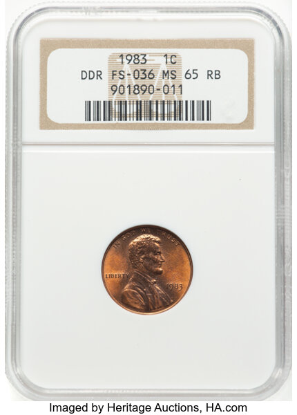 image for: 1983 1C Doubled Die Reverse, FS-801, MS65 Red and Brown NGC. Die 1. CDN: $260 Whsle. Bid for NGC/PCGS MS65....