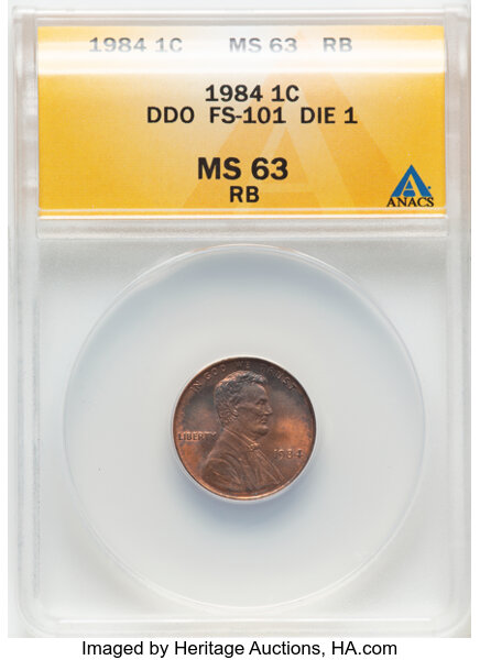 image for: 1984 1C Doubled Die Obverse , FS-101 Die 1, MS63 Red and Brown ANACS....
