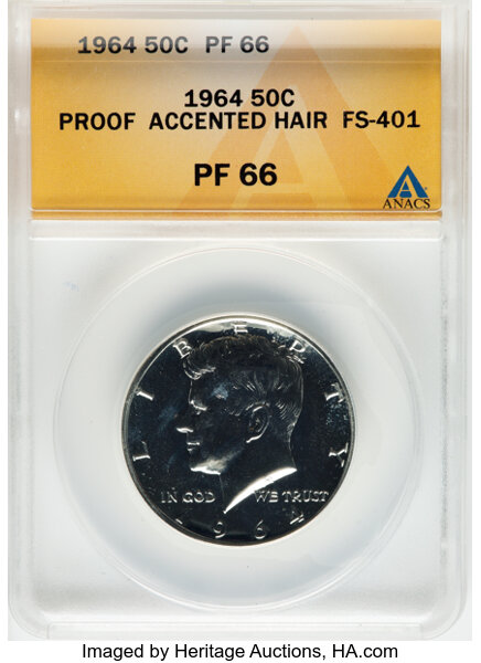 image for: 1964 50C Accented Hair, FS-401, PR66 ANACS.  ...
