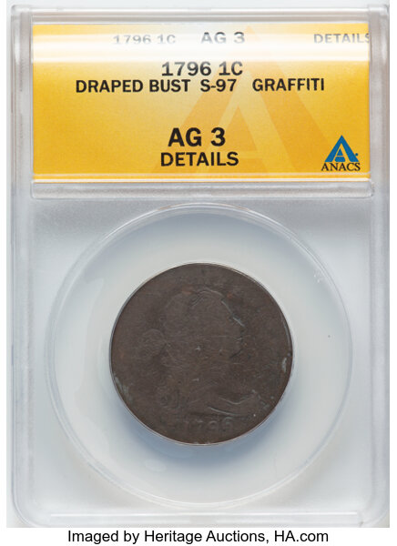 image for: 1796 1C Draped Bust, Reverse of 1795, S-97, B-20, R.3 -- Graffiti -- ANACS Details. AG3....