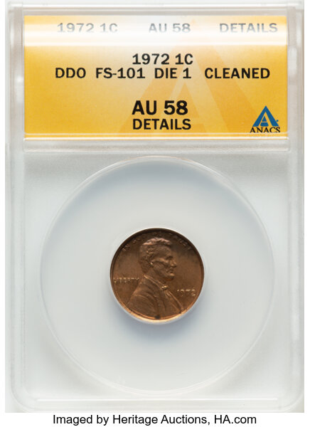 image for: 1972 1C Doubled Die Obverse, FS-101 -- Cleaned -- ANACS. AU58 Details. Die 1. Mintage 75,000....